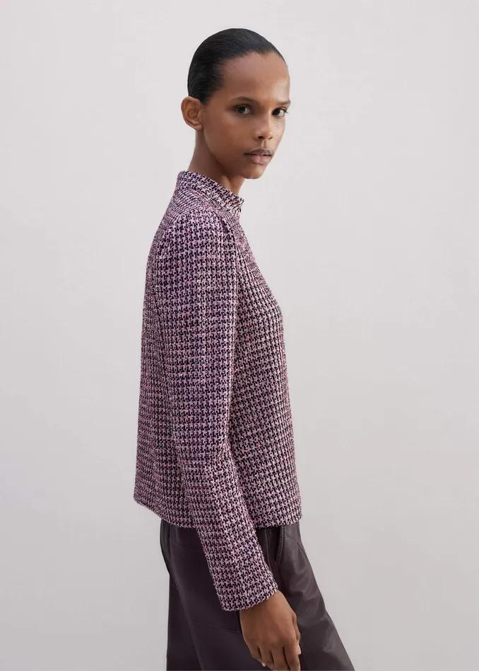 Women Houndstooth Tweed High Neck Top Pinknavyblack MEEM