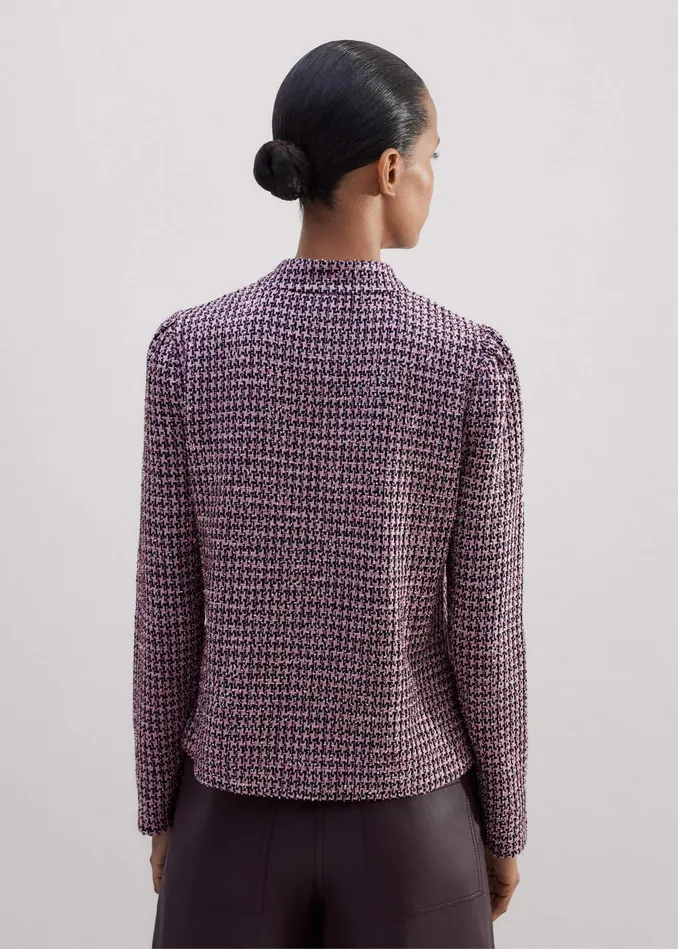 Women Houndstooth Tweed High Neck Top Pinknavyblack MEEM