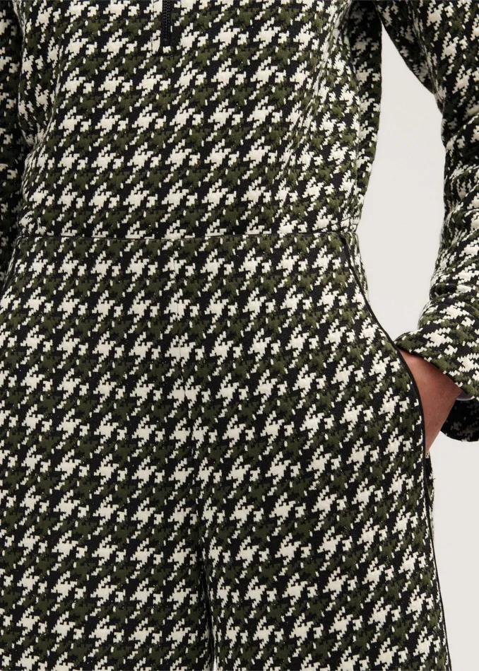 Women Houndstooth WideLeg Crop Pant Blackdeep Autumn Olivecream MEEM