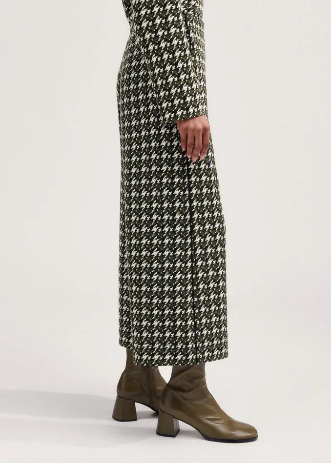 Women Houndstooth WideLeg Crop Pant Blackdeep Autumn Olivecream MEEM