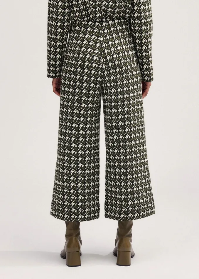 Women Houndstooth WideLeg Crop Pant Blackdeep Autumn Olivecream MEEM