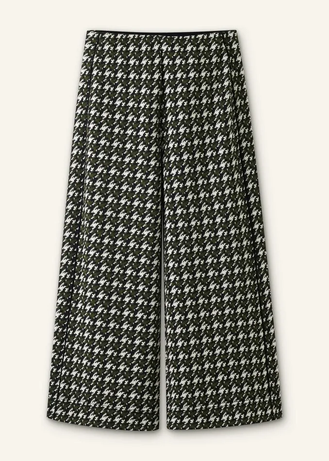 Women Houndstooth WideLeg Crop Pant Blackdeep Autumn Olivecream MEEM