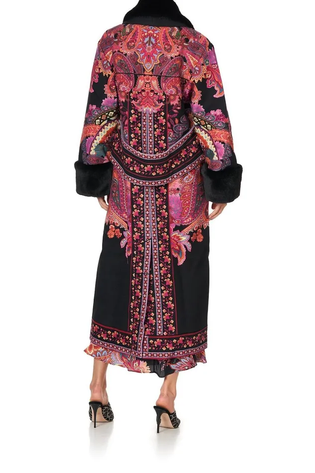 Women Jackets Camilla Coat With Faux Fur Trim And Belt Swinging Sixties