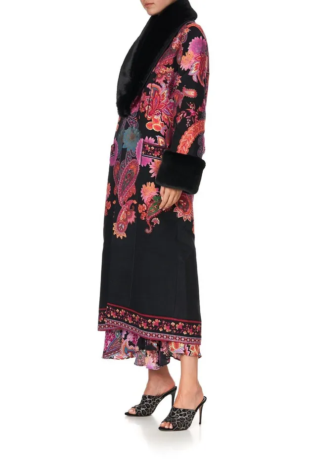 Women Jackets Camilla Coat With Faux Fur Trim And Belt Swinging Sixties