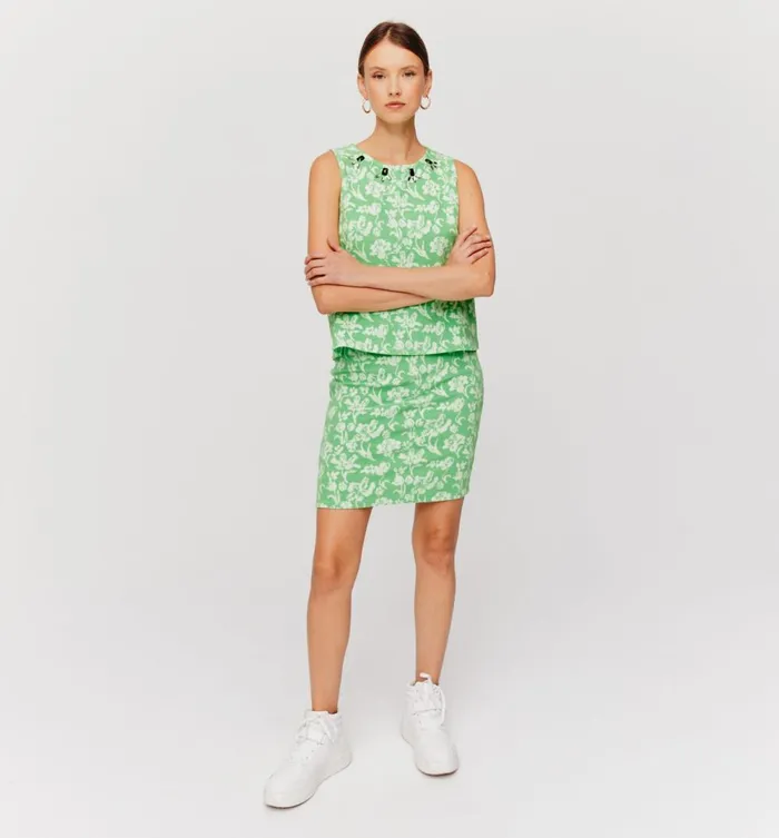 Women Jersey Jacquard Sleeveless Top 8211 Green Print Promod Tops Women Jersey Jacquard Sleeveless Top 8211 Green Print Promod Tops