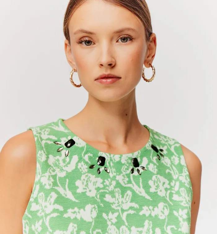 Women Jersey Jacquard Sleeveless Top 8211 Green Print Promod Tops Women Jersey Jacquard Sleeveless Top 8211 Green Print Promod Tops