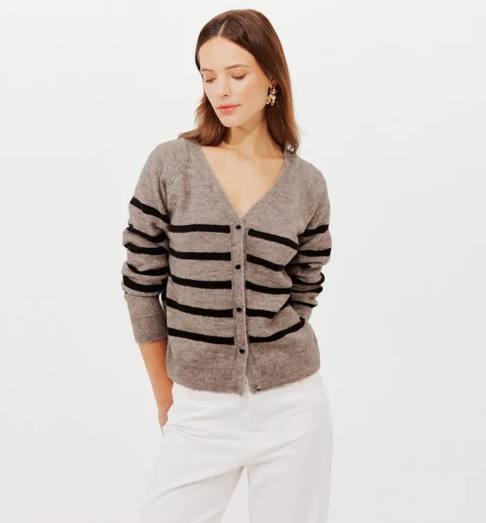 Women Jumper Cardigan 8211 Rayure Grege Promod Jumpers And Cardigans