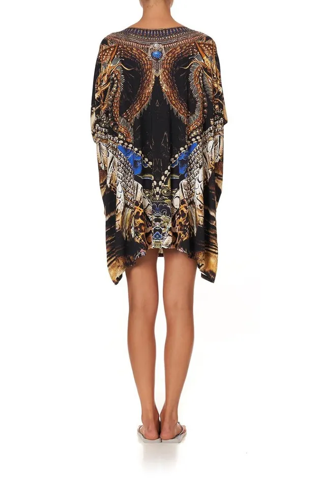 Women Kaftans and Coverups Camilla Short Round Neck Lounge Kaftan Dragon Lady