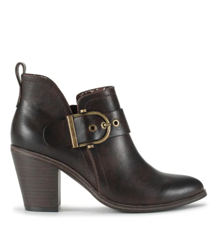 Women Karina Block Heel Ankle Bootie Dark Brown Baretraps Booties