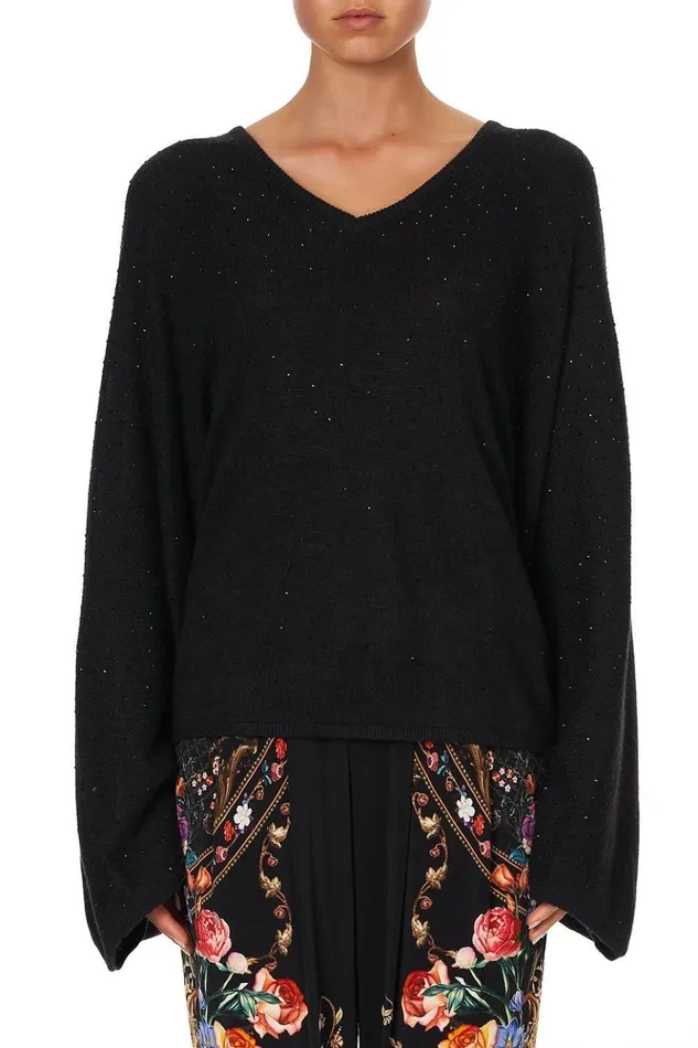 Women Knitwear Camilla Knit V Neck Jumper With Dolman Sleeve Blushing Manor
