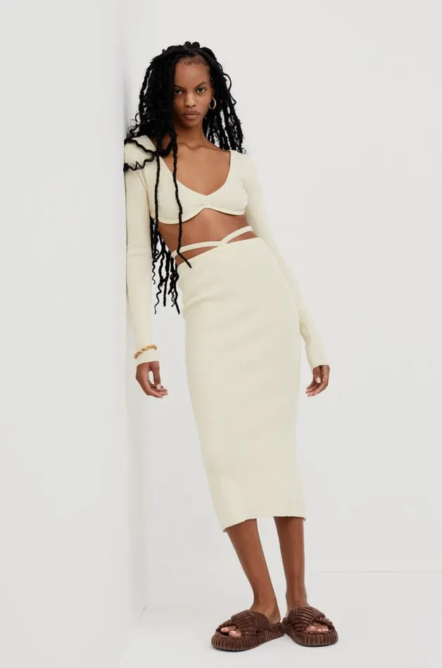 Women Knitwear For Love and Lemons Mona Midi Skirt Ivory