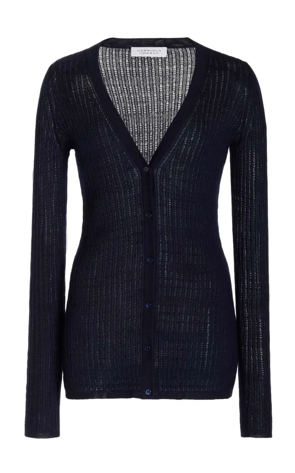 Women Knitwear Gabriela Hearst Emma Pointelle Knit Cardigan In Dark Navy Cashmere Silk