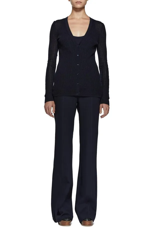 Women Knitwear Gabriela Hearst Emma Pointelle Knit Cardigan In Dark Navy Cashmere Silk