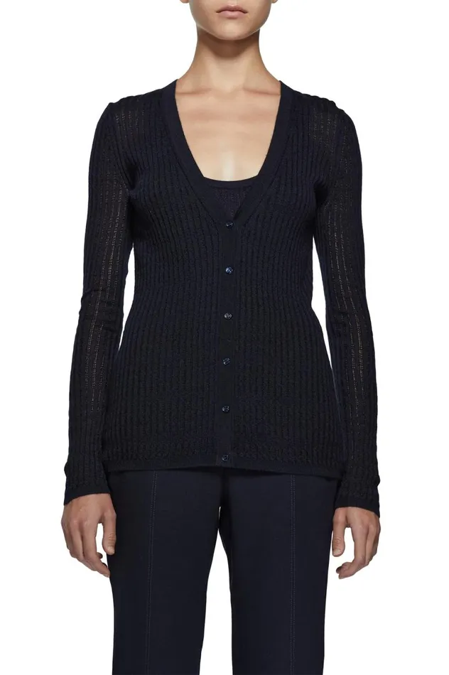 Women Knitwear Gabriela Hearst Emma Pointelle Knit Cardigan In Dark Navy Cashmere Silk