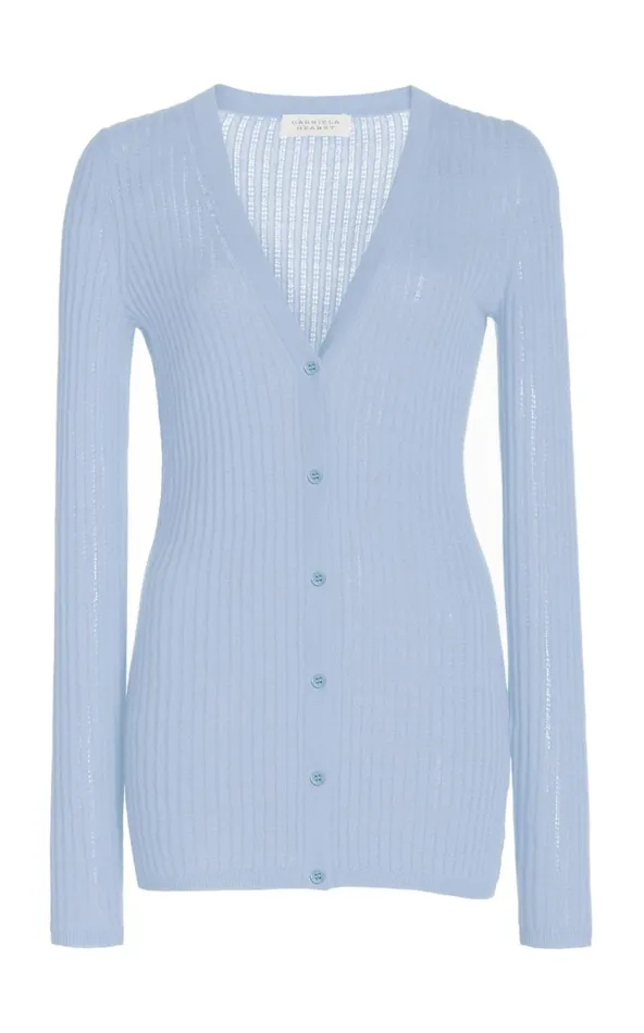 Women Knitwear Gabriela Hearst Homer Pointelle Knit Cardigan In Halogen Blue Cashmere Silk
