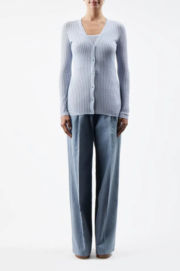 Women Knitwear Gabriela Hearst Homer Pointelle Knit Cardigan In Halogen Blue Cashmere Silk