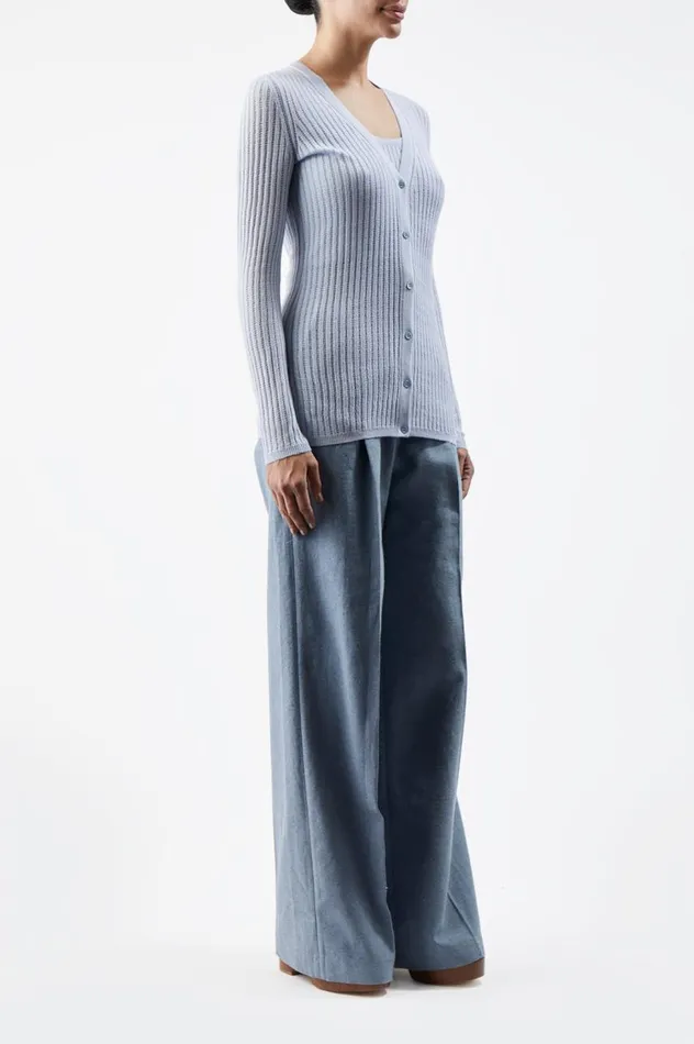 Women Knitwear Gabriela Hearst Homer Pointelle Knit Cardigan In Halogen Blue Cashmere Silk