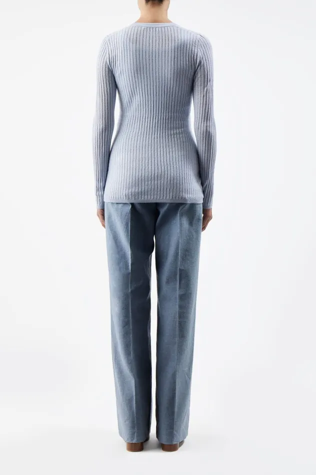 Women Knitwear Gabriela Hearst Homer Pointelle Knit Cardigan In Halogen Blue Cashmere Silk