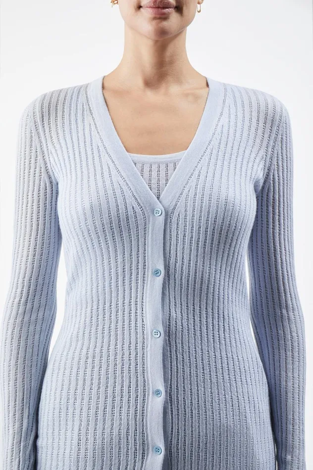 Women Knitwear Gabriela Hearst Homer Pointelle Knit Cardigan In Halogen Blue Cashmere Silk