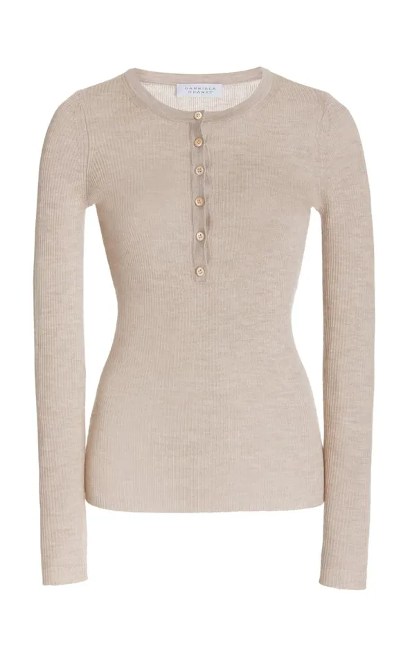 Women Knitwear Gabriela Hearst Julian Knit Henley In Oatmeal Cashmere Silk