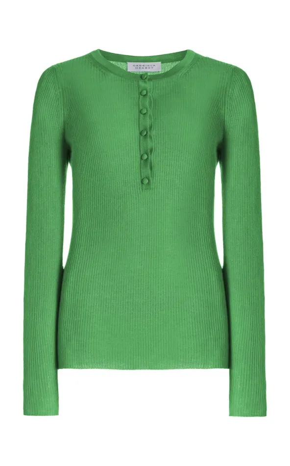 Women Knitwear Gabriela Hearst Julian Knit Henley In Peridot Green Cashmere Silk