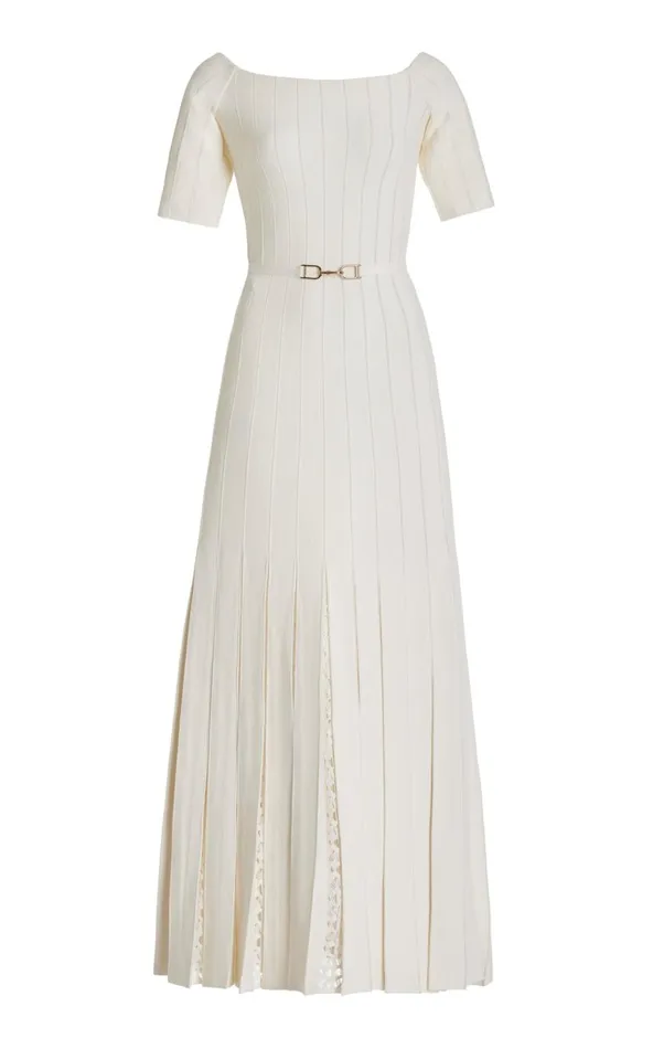 Women Knitwear Gabriela Hearst Kurt Knit Pleated Dress In Ivory Merino Wool