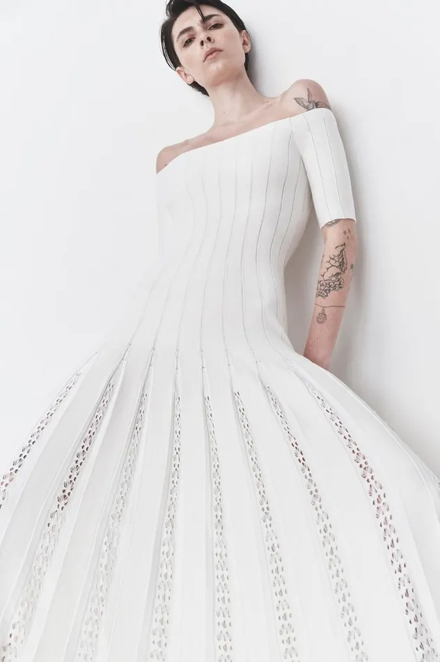 Women Knitwear Gabriela Hearst Kurt Knit Pleated Dress In Ivory Merino Wool