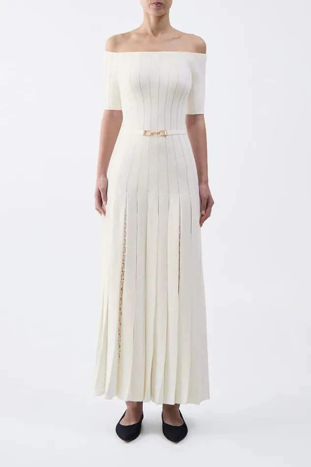 Women Knitwear Gabriela Hearst Kurt Knit Pleated Dress In Ivory Merino Wool