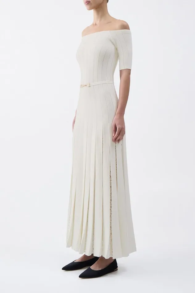 Women Knitwear Gabriela Hearst Kurt Knit Pleated Dress In Ivory Merino Wool