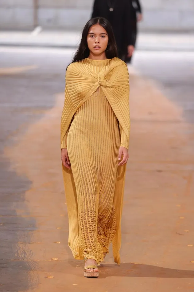 Women Knitwear Gabriela Hearst Maia Knit Dress In Gold Shappe Silk