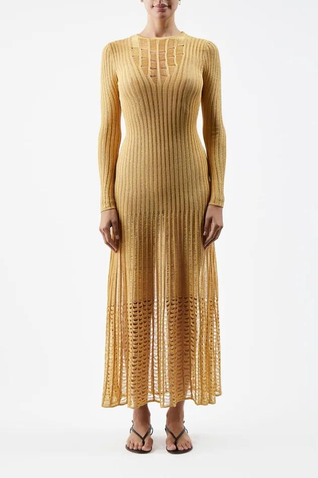 Women Knitwear Gabriela Hearst Maia Knit Dress In Gold Shappe Silk