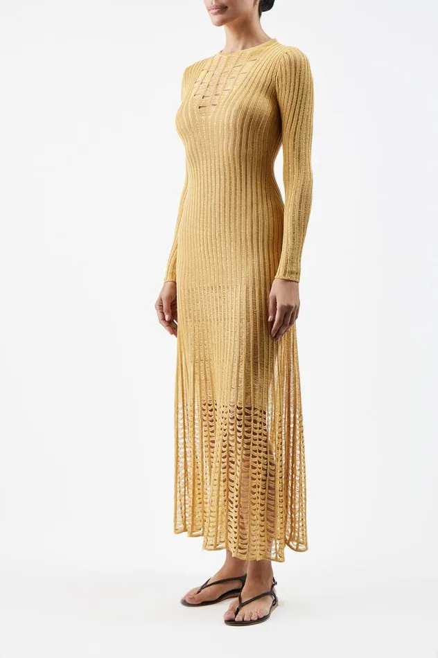 Women Knitwear Gabriela Hearst Maia Knit Dress In Gold Shappe Silk