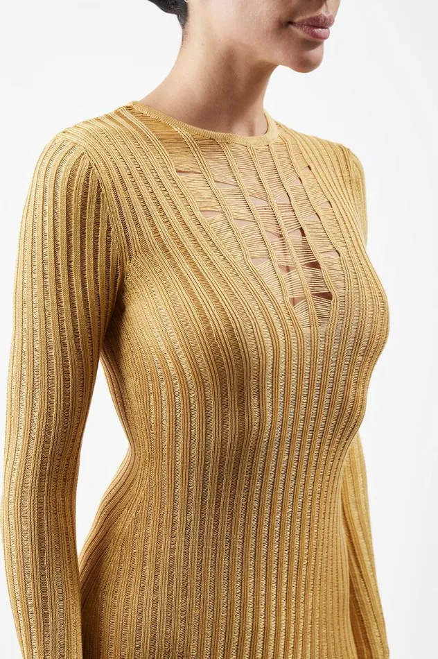 Women Knitwear Gabriela Hearst Maia Knit Dress In Gold Shappe Silk