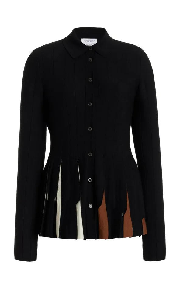 Women Knitwear Gabriela Hearst Octavia Pleated Knit Top In Black Multi Merino Wool