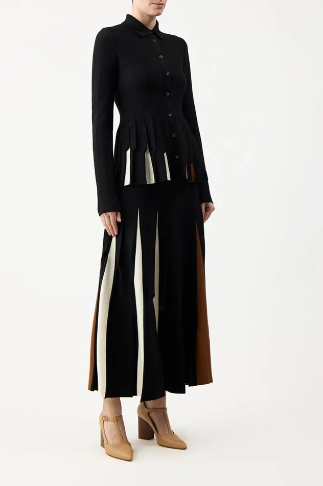 Women Knitwear Gabriela Hearst Octavia Pleated Knit Top In Black Multi Merino Wool
