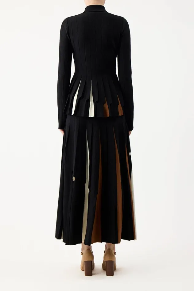 Women Knitwear Gabriela Hearst Octavia Pleated Knit Top In Black Multi Merino Wool
