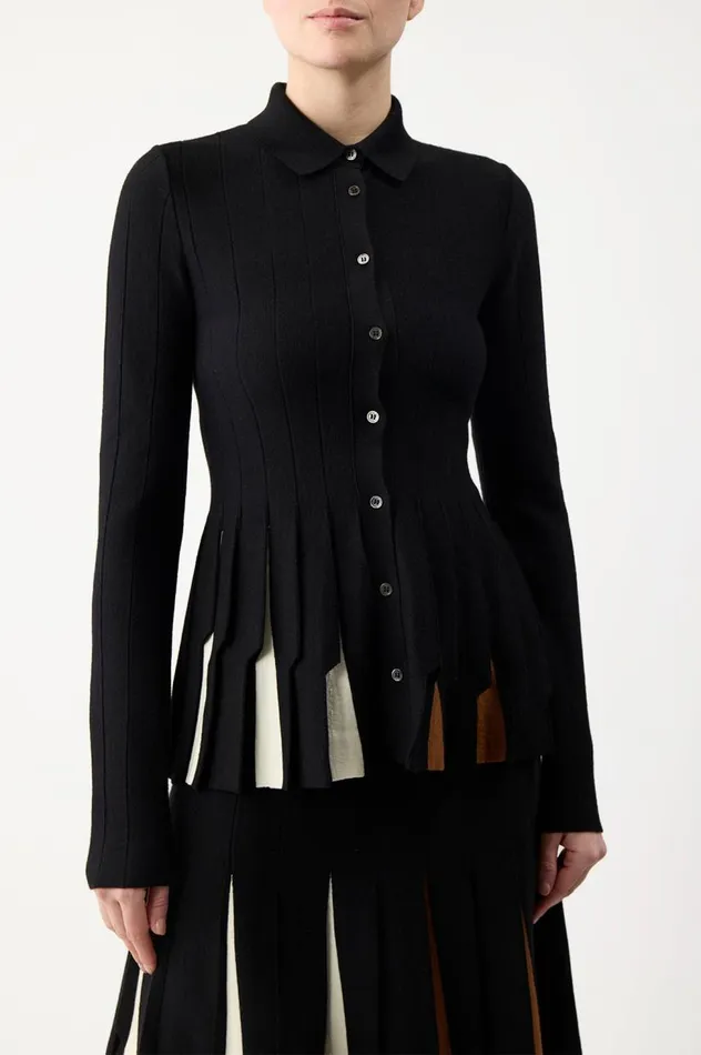 Women Knitwear Gabriela Hearst Octavia Pleated Knit Top In Black Multi Merino Wool