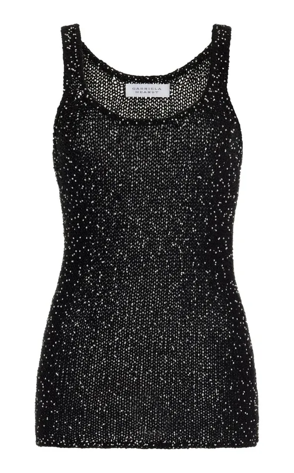 Women Knitwear Gabriela Hearst Sanne Knit Tank Top In Black Beaded Silk