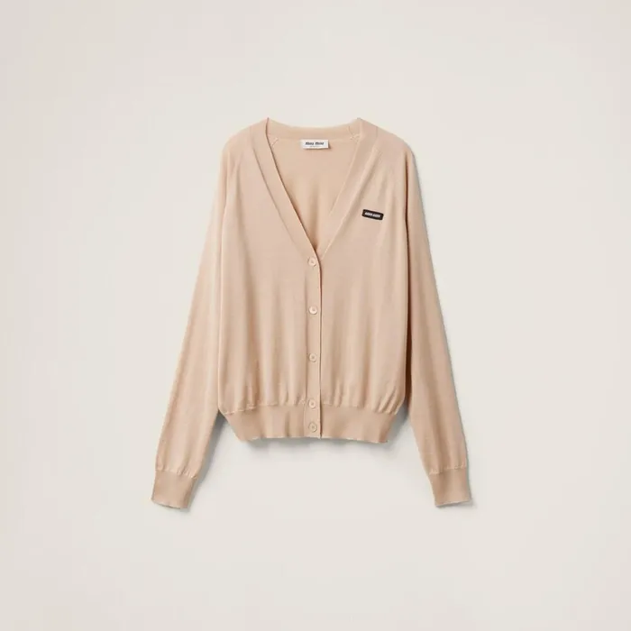 Women Knitwear Miu Miu Cashmere And Silk Cardigan Albino White