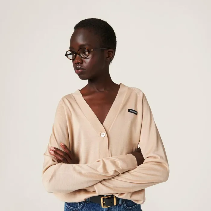 Women Knitwear Miu Miu Cashmere And Silk Cardigan Albino White Women Knitwear Miu Miu Cashmere And Silk Cardigan Albino White