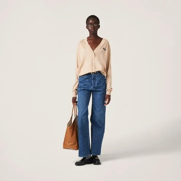 Women Knitwear Miu Miu Cashmere And Silk Cardigan Albino White Women Knitwear Miu Miu Cashmere And Silk Cardigan Albino White