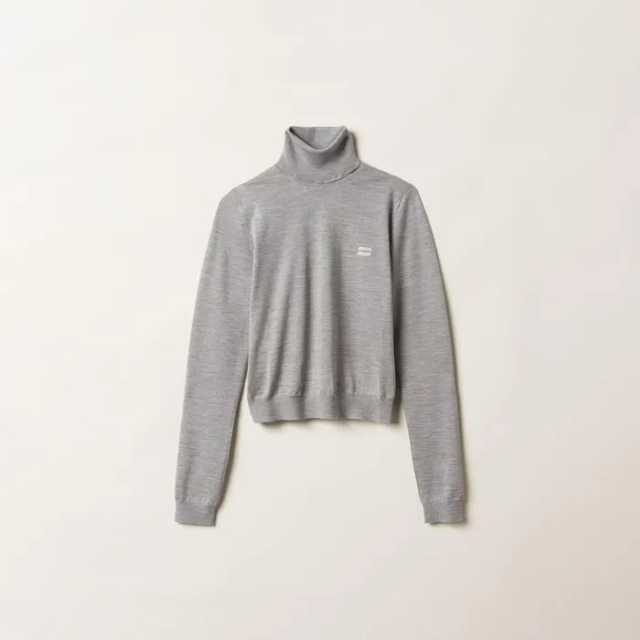 Women Knitwear Miu Miu Cashmere And Silk Sweater Marble Gray