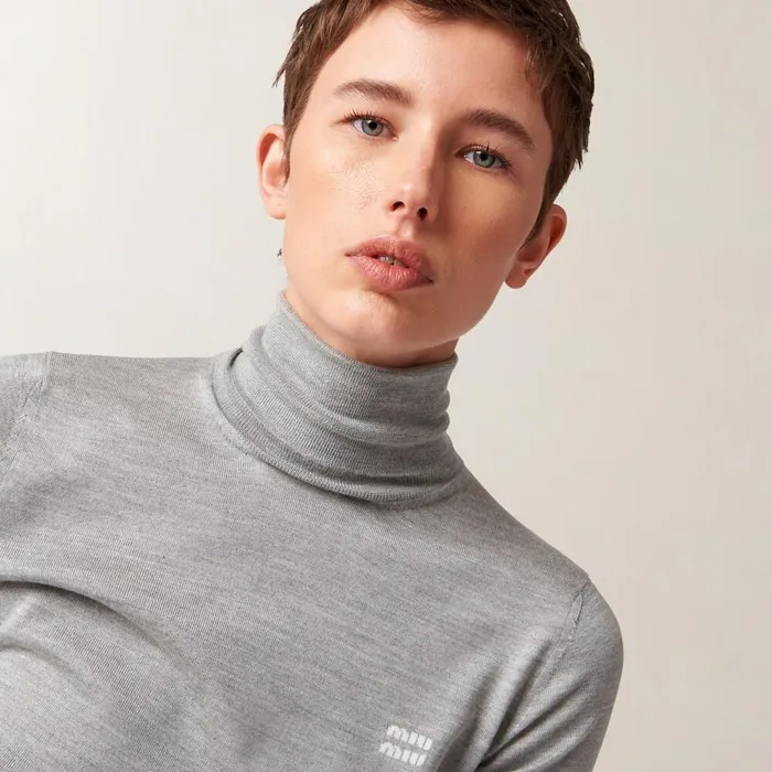 Women Knitwear Miu Miu Cashmere And Silk Sweater Marble Gray Women Knitwear Miu Miu Cashmere And Silk Sweater Marble Gray
