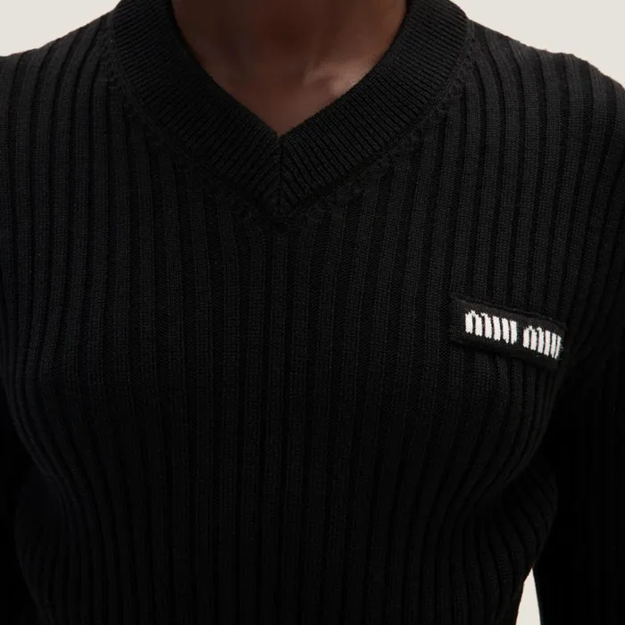 Women Knitwear Miu Miu Cropped Wool Sweater Black Women Knitwear Miu Miu Cropped Wool Sweater Black