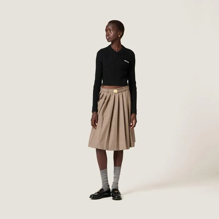 Women Knitwear Miu Miu Cropped Wool Sweater Black Women Knitwear Miu Miu Cropped Wool Sweater Black
