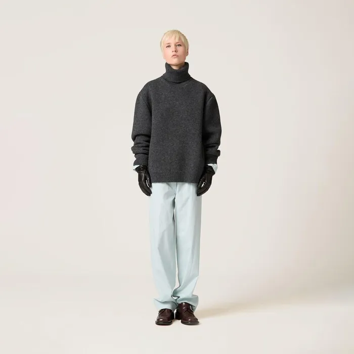 Women Knitwear Miu Miu Shetland Wool Turtleneck Jumper Slate Gray Women Knitwear Miu Miu Shetland Wool Turtleneck Jumper Slate Gray