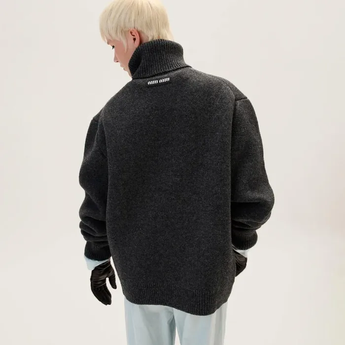 Women Knitwear Miu Miu Shetland Wool Turtleneck Jumper Slate Gray Women Knitwear Miu Miu Shetland Wool Turtleneck Jumper Slate Gray