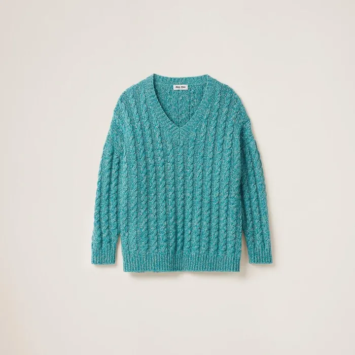 Women Knitwear Miu Miu Wool And Cashmere Sweater Turquoise