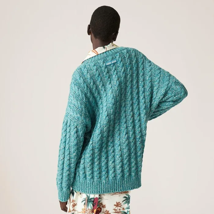 Women Knitwear Miu Miu Wool And Cashmere Sweater Turquoise Women Knitwear Miu Miu Wool And Cashmere Sweater Turquoise
