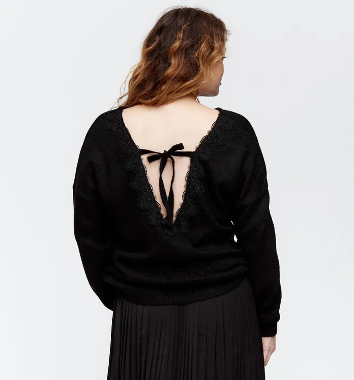 Women LaceDetail Glitzy Jumper 8211 Black Promod Jumpers And Cardigans Women LaceDetail Glitzy Jumper 8211 Black Promod Jumpers And Cardigans